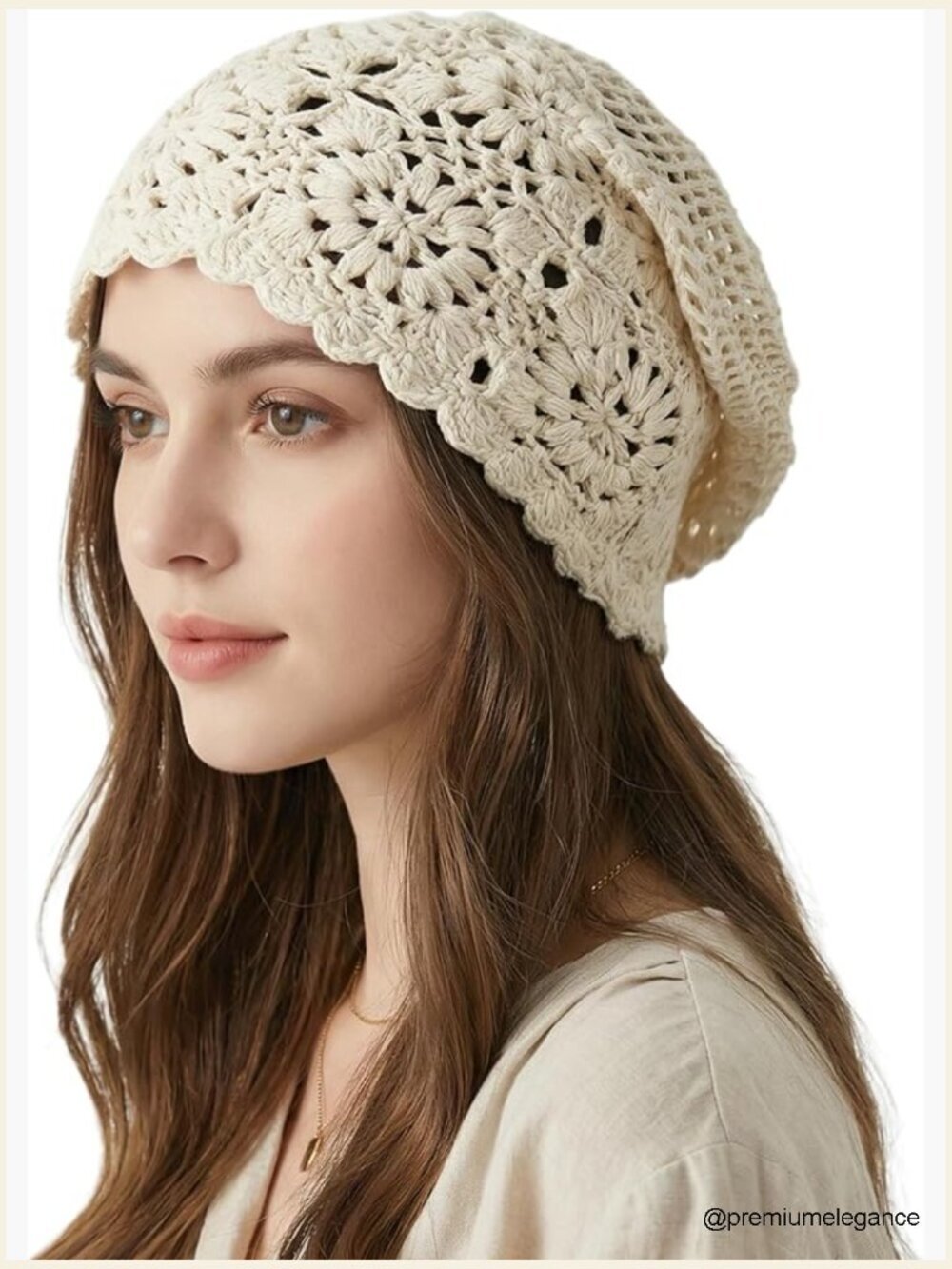 Handmade Crochet Beanie Slouchy Hat for Women Cotton Skull Cap